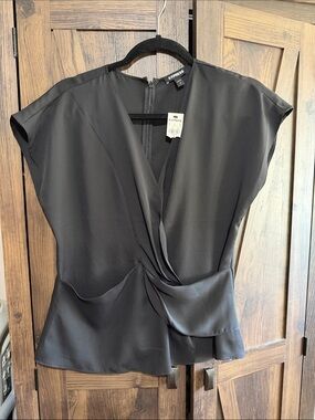 Express Black Twist-Front Cap Sleeve Blouse